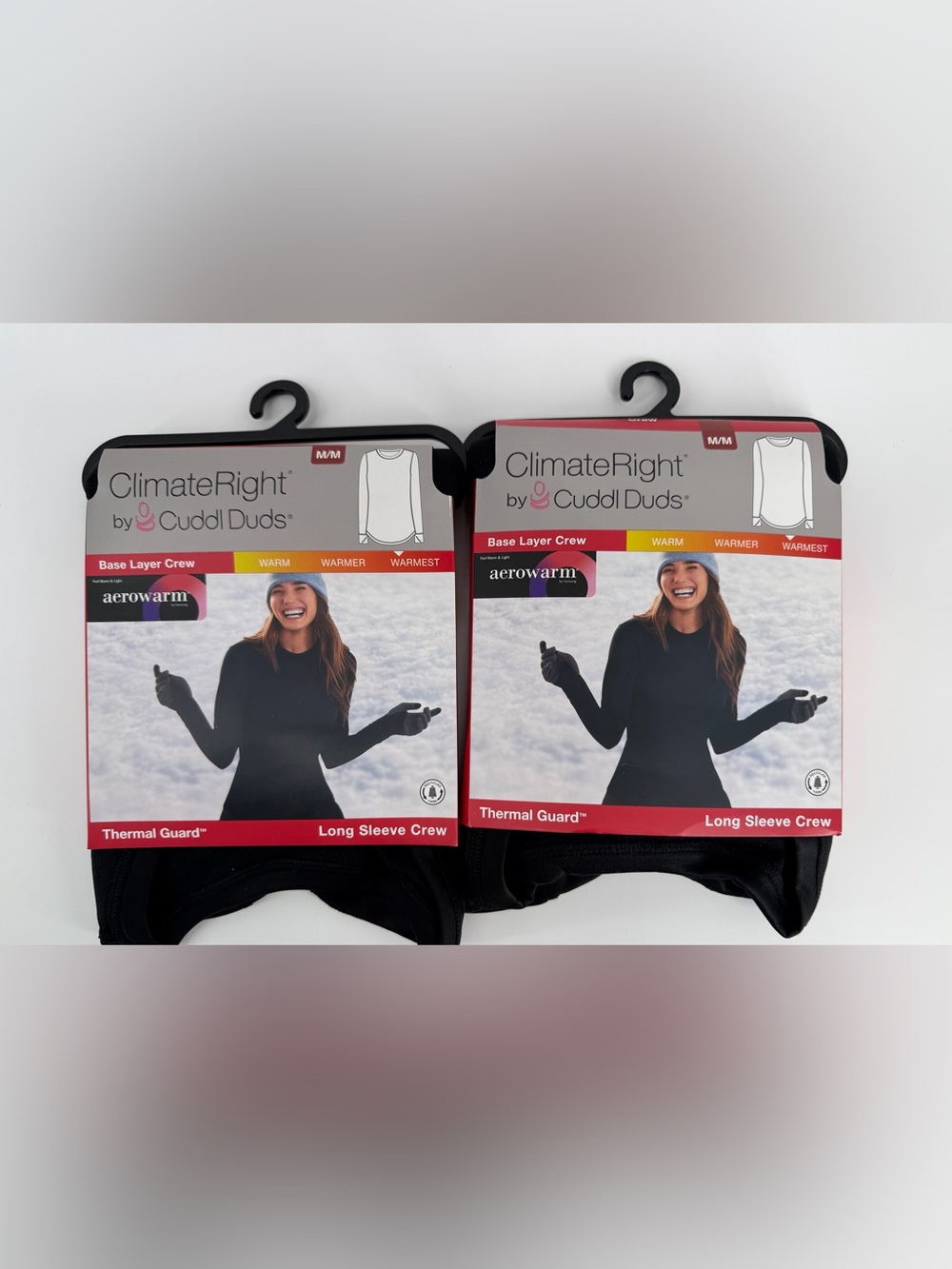 Two ClimateRight by Cuddl Duds Black Base Layer Crew - size S
